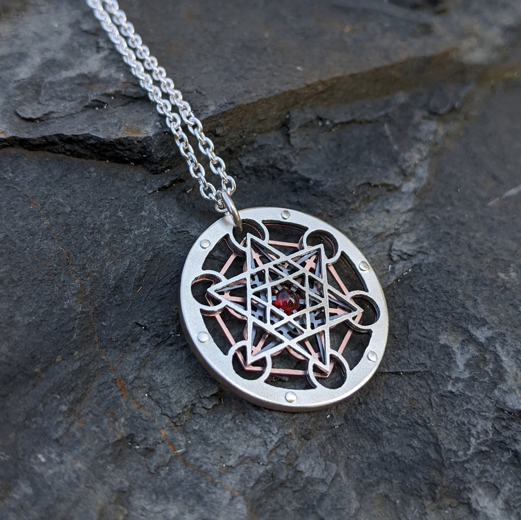 Handcut Tiny Metatron's Cube Pendant - choose your own gemstone