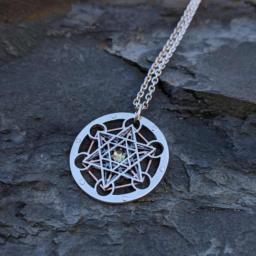 Handcut Tiny Metatron's Cube Pendant - choose your own gemstone