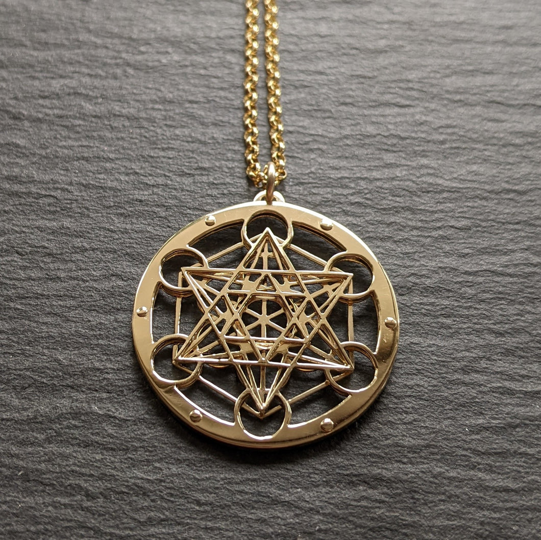 Handcut 9ct gold Metatron's Cube Pendant