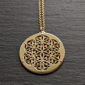 Handcut 9ct gold Seed and Flower of Life Pendant