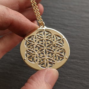 Handcut 9ct gold Seed and Flower of Life Pendant