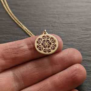 Handcut 9ct gold Tiny Flower of Life Pendant