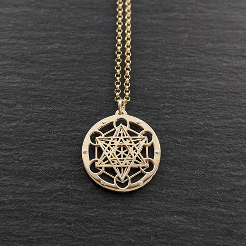 Handcut 9ct gold Tiny Metatron's Cube Pendant