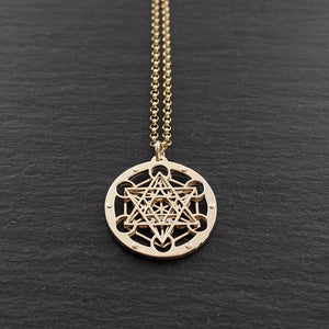 Handcut 9ct gold Tiny Metatron's Cube Pendant