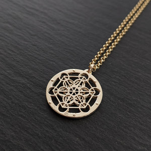 Handcut 9ct gold Tiny Metatron's Cube Pendant