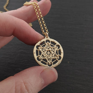 Handcut 9ct gold Tiny Metatron's Cube Pendant