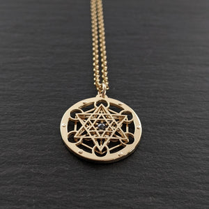 Handcut 18ct gold and diamond Tiny Metatron's Cube Pendant