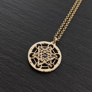 Handcut 18ct gold and diamond Tiny Metatron's Cube Pendant