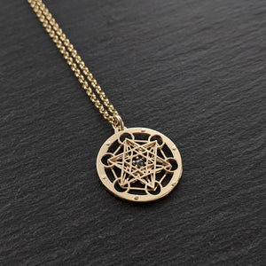 Handcut 18ct gold and diamond Tiny Metatron's Cube Pendant