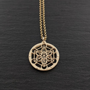 Handcut 18ct gold and diamond Tiny Metatron's Cube Pendant