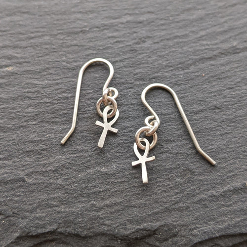 Handcut Tiny Ankh Earrings