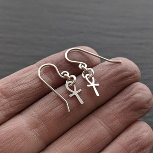 Handcut Tiny Ankh Earrings