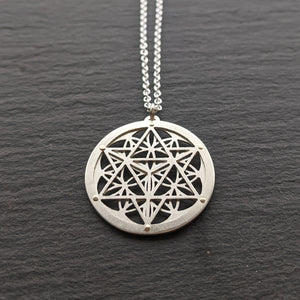 Handcut Star Tetrahedron Flower of Life Pendant - sterling silver