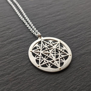 Handcut Star Tetrahedron Flower of Life Pendant - sterling silver