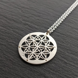 Handcut Star Tetrahedron Flower of Life Pendant - sterling silver