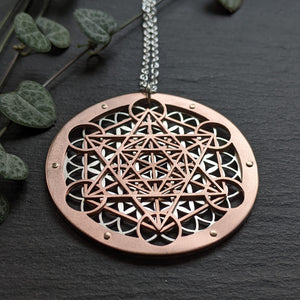 Handcut Metatron's Cube Flower of Life Pendant