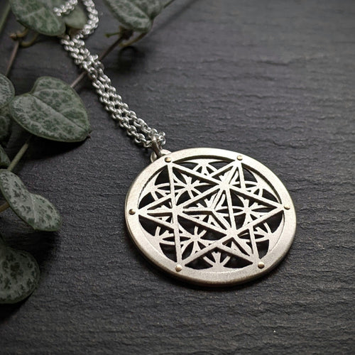 Handcut Star Tetrahedron Flower of Life Pendant - sterling silver