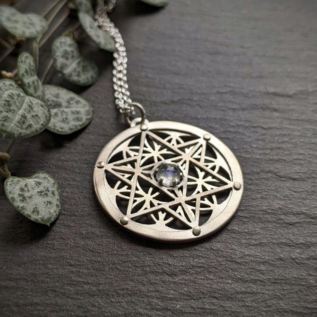 Handcut Star Tetrahedron Flower of Life Pendants - choose your own gemstone