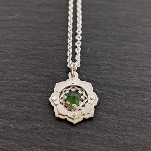 Handcut Silver Little Lotus Pendant - choose your own gemstone