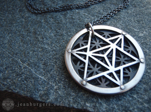Oxidised White bronze Star Tetrahedron Flower of Life Pendant