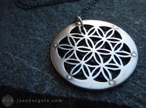 Oxidised White bronze Star Tetrahedron Flower of Life Pendant