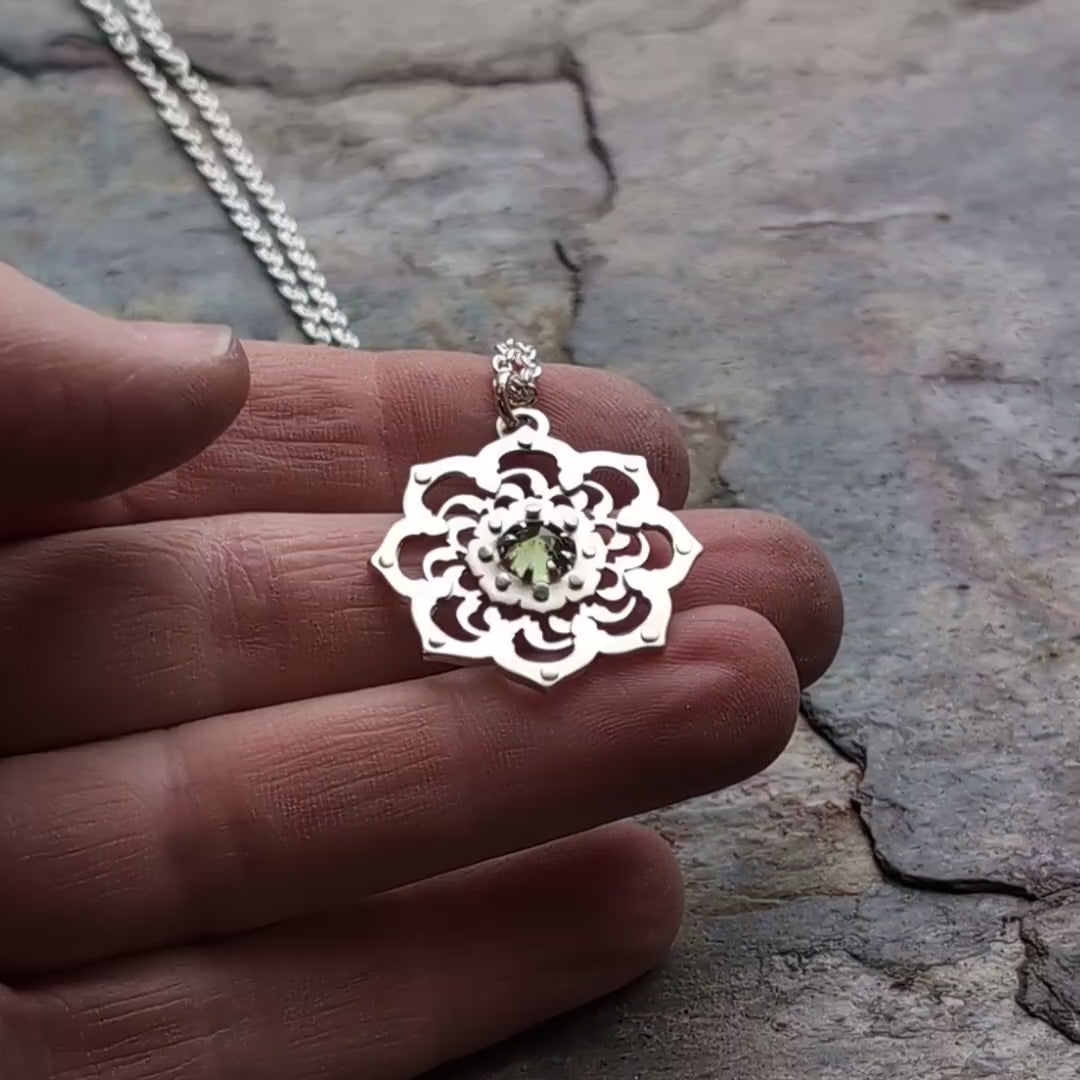 Moldavite Unfurl Lotus Pendant