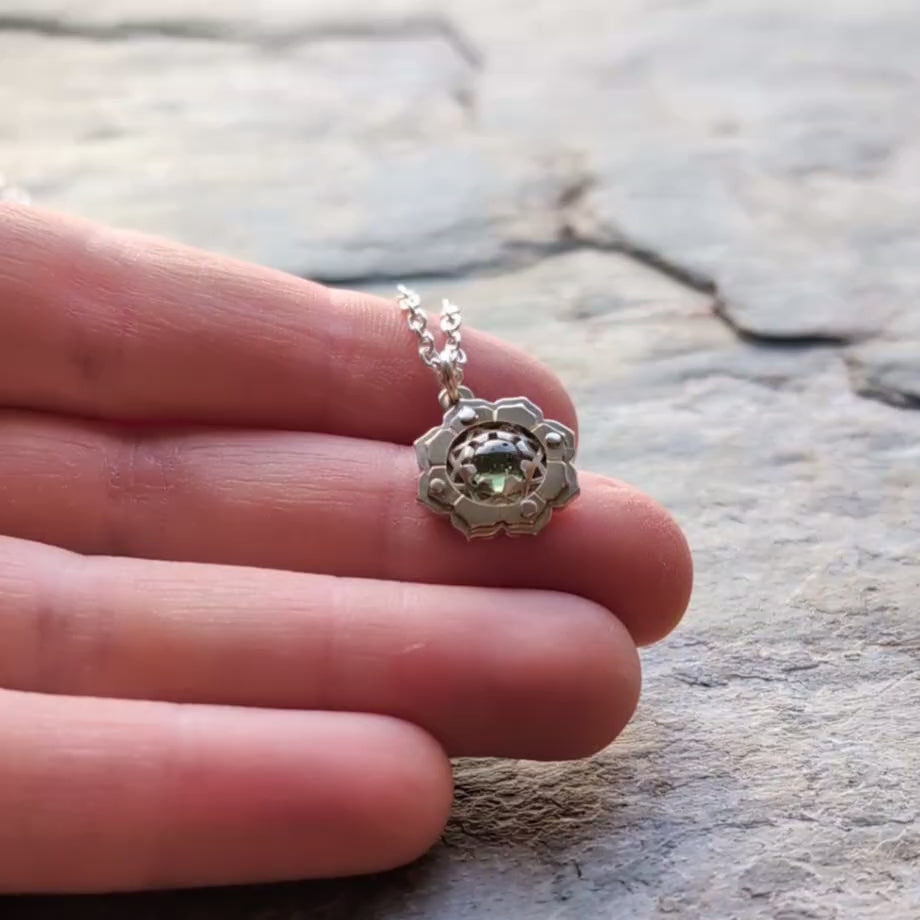 Moldavite Little Lotus Gold Pendant