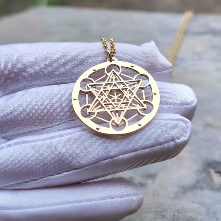 9ct gold Metatron's Cube Pendant - high polish finish