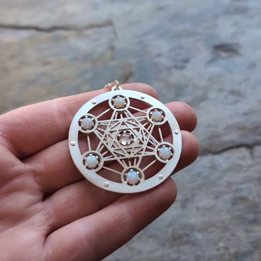 Opal and Moonstone Metatron's Cube Pendant