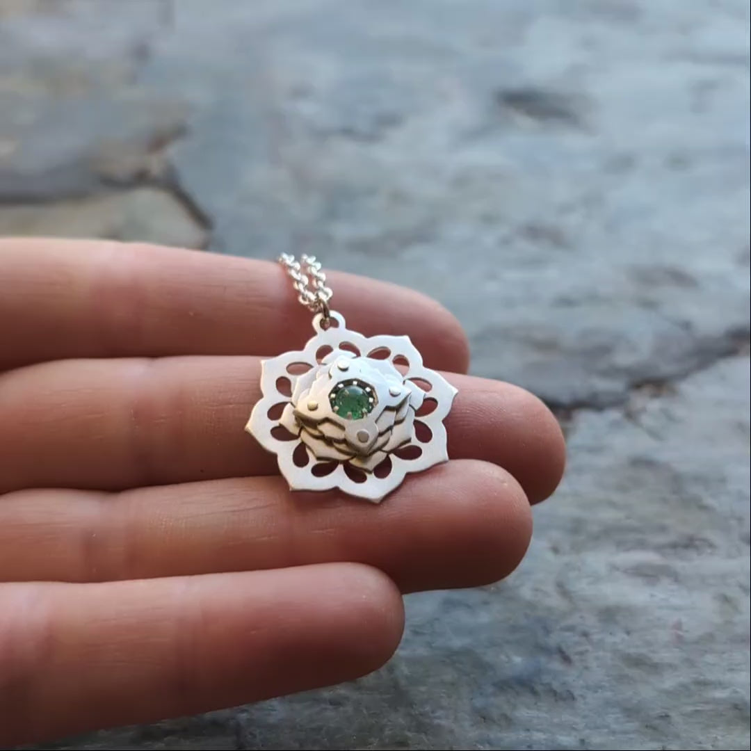 Prehnite Lotus Pendant