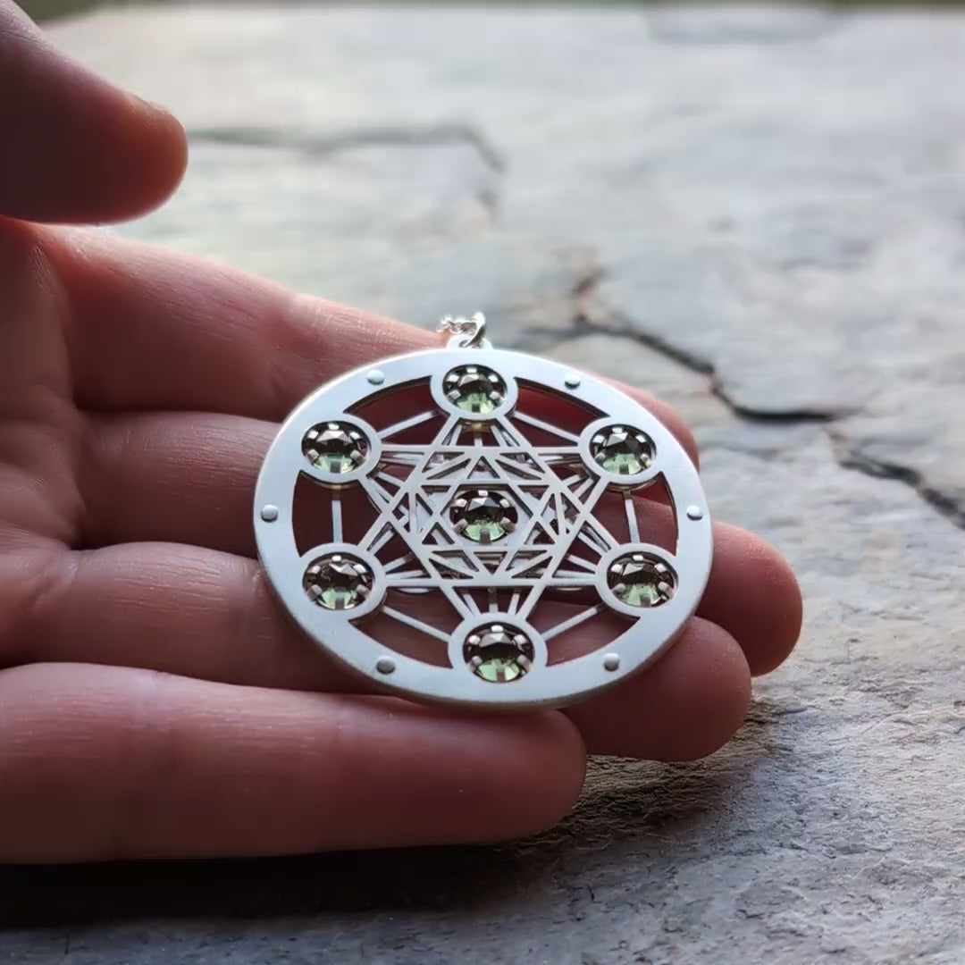 Moldavite Seven Gem Metatron's Cube pendant