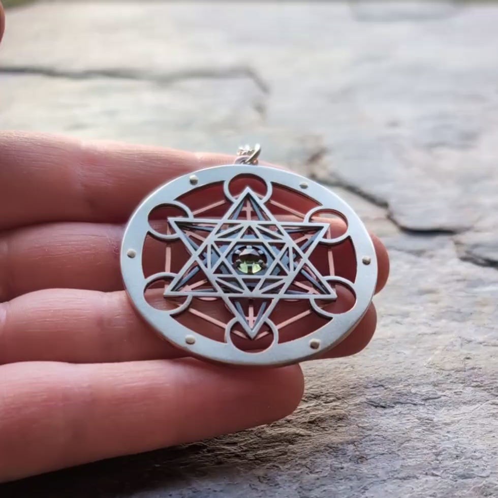 Moldavite Metatron's Cube Pendant