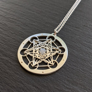 Handcut Metatron's Cube Pendant - Moonstone