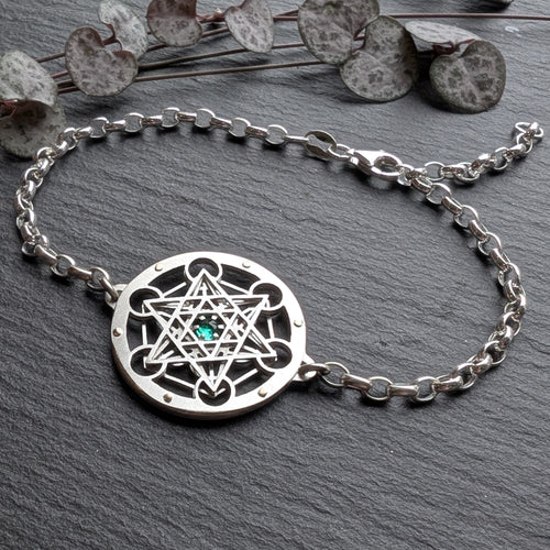 Handcut Metatron's Cube Bracelet - emerald