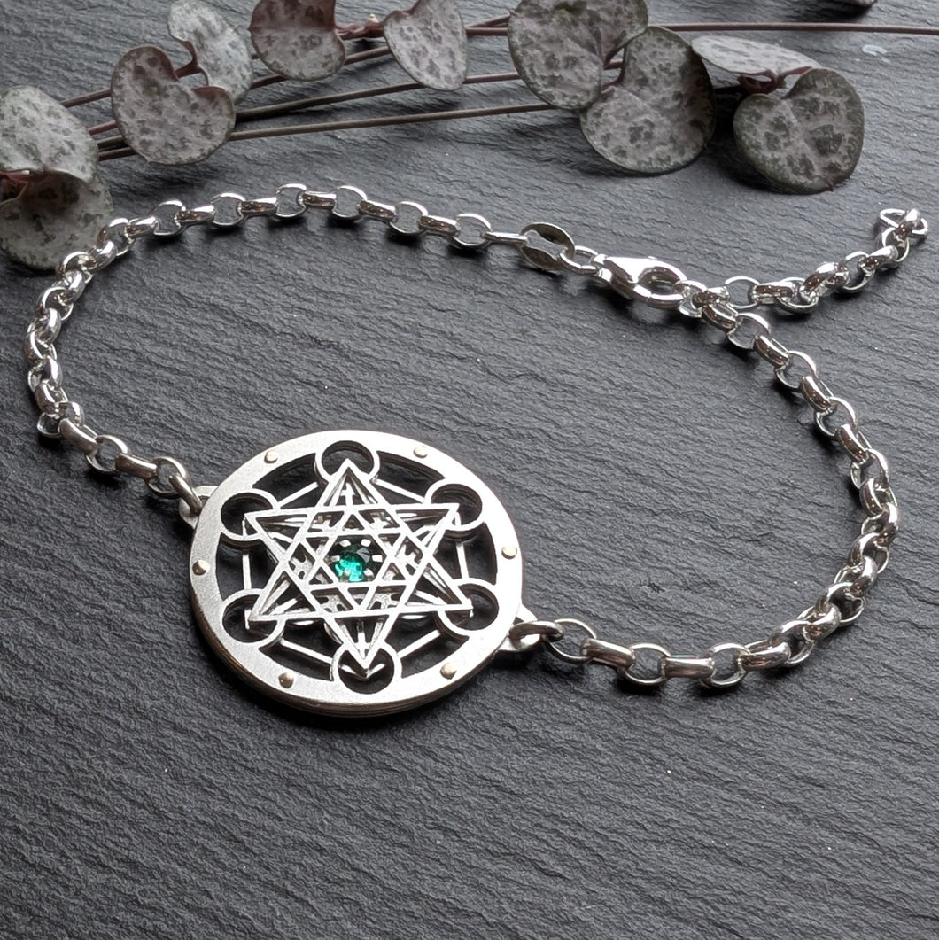 Handcut Metatron's Cube Bracelet - emerald