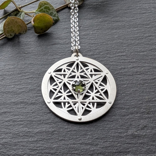 Handcut Star Tetrahedron Flower of Life Pendants - choose your gemstone