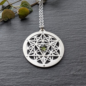 Handcut Star Tetrahedron Flower of Life Pendants - choose your gemstone