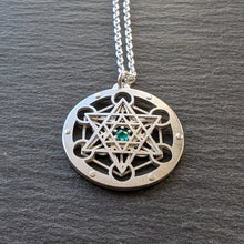 Handcut Emerald Metatron's Cube Pendant - Tiny