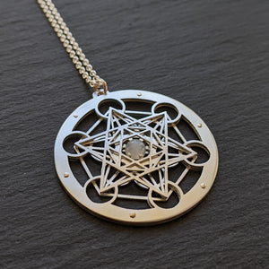 Handcut Metatron's Cube Pendant - Moonstone