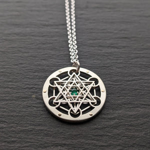 Handcut Tiny Metatron's Cube Pendant - emerald