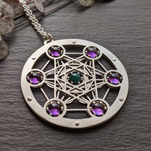 Handcut Metatron's Cube Seven Gem Pendant - Medium