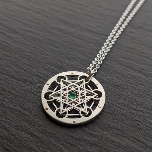 Handcut Tiny Metatron's Cube Pendant - emerald