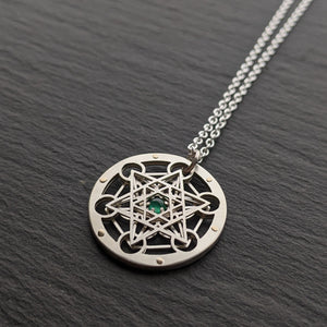 Handcut Tiny Metatron's Cube Pendant - emerald
