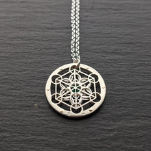 Handcut Tiny Metatron's Cube Pendant - emerald