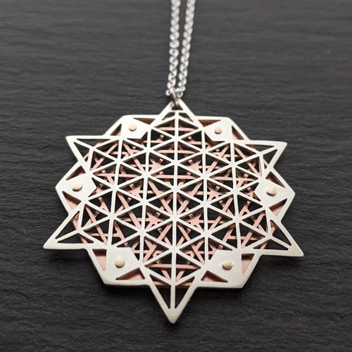 Handcut 64 Tetrahedron Grid Pendant - large