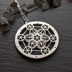 Handcut Moldavite Seven-Gem Metatron's Cube pendant - Medium