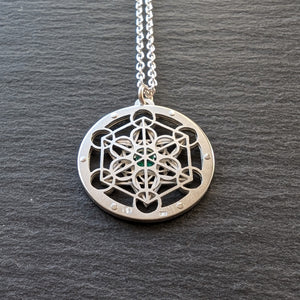 Handcut Emerald Metatron's Cube Pendant - Tiny