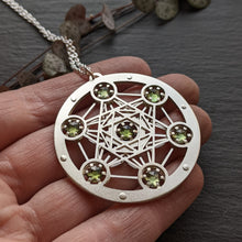 Handcut Moldavite Seven-Gem Metatron's Cube pendant - Medium