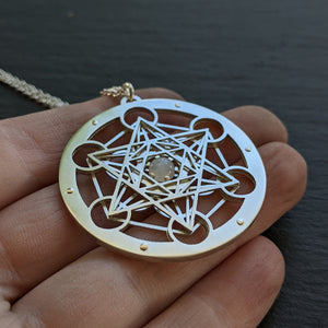 Handcut Metatron's Cube Pendant - Moonstone