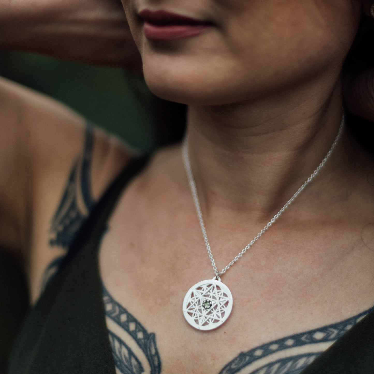Moldavite Star Seed Pendant